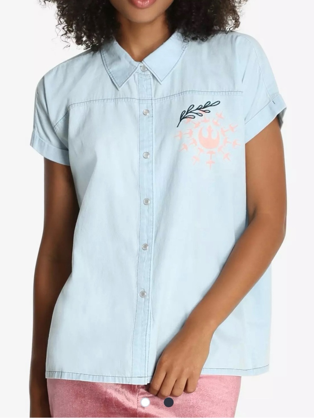 Star Wars x BoxLunch Floral Rebel Alliance Women's Chambray Button-Up Shirt Sz M